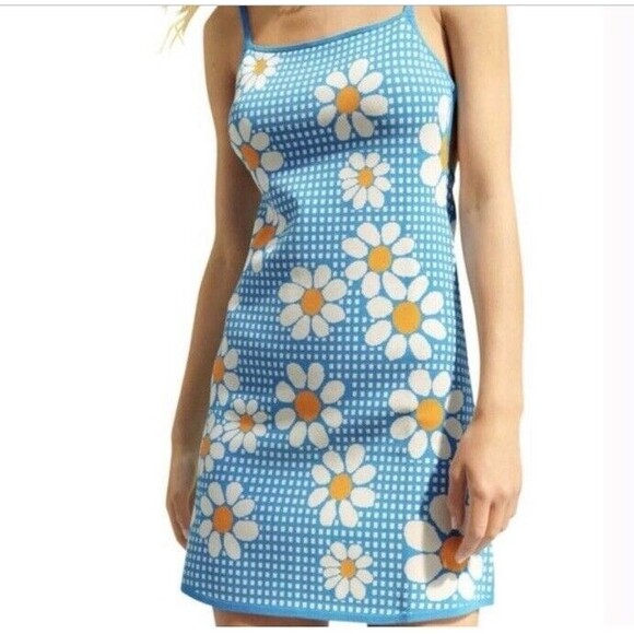 Cider Daisy Knit Dress Blue Cross Back Hippie Sweater Festival Retro Sweet Med - Picture 8 of 8